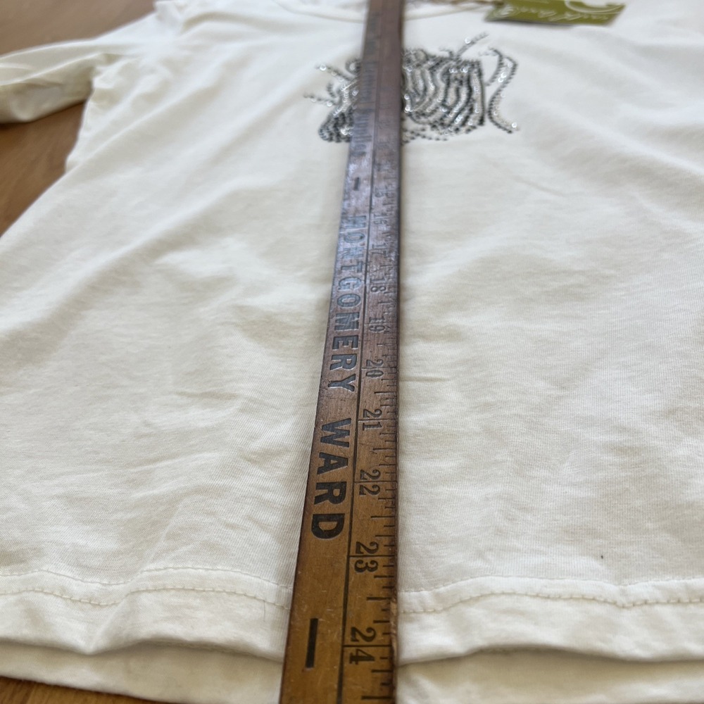 NWT Earth Lover Women's White Zebra T-Shirt Size Large Tee Beaded Short Sleeve - Picture 14 of 15